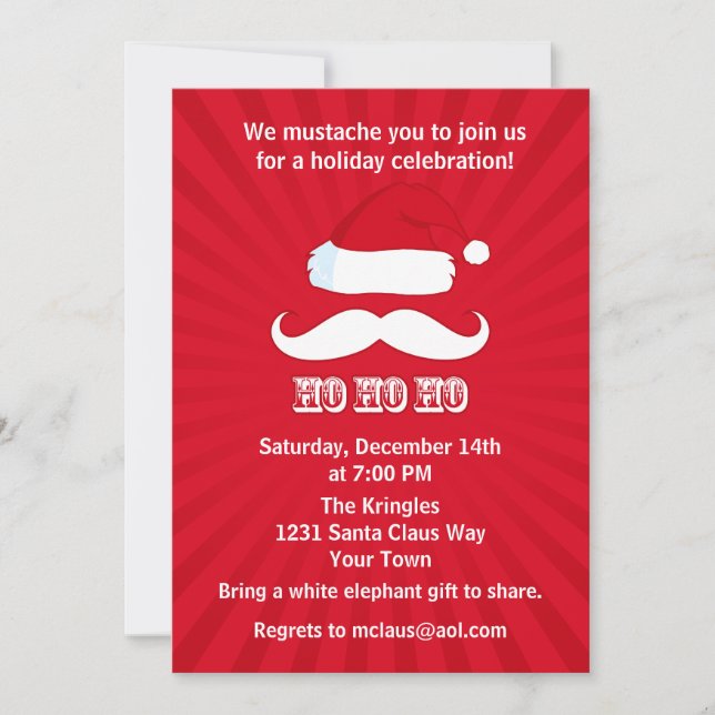 Invitation Rouge de Mustache Père Noël (Devant)