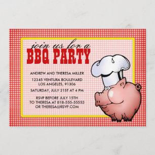 Invitation rouge de partie de BBQ