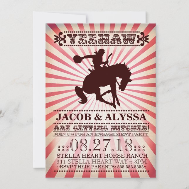 Invitation Rouge de partie de fiançailles de rodéo de Yeehaw (Devant)