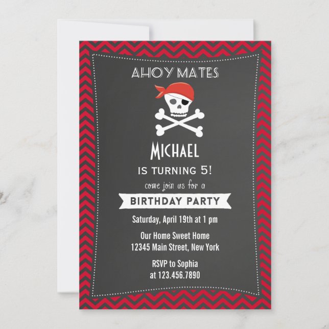 Invitation Rouge d'invitation d'anniversaire du pirate russe (Devant)