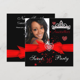 Invitation Rouge Douce Anniversaire 16 Diamant Diadème Photo