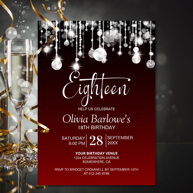 Invitation Rouge élégant 18e anniversaire fête (Créateur téléchargé)