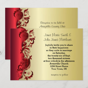 Invitation Rouge élégant et conception fleurie de mariage