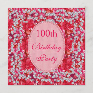 Invitation Rouge élégant/rose floral et anniversaire de