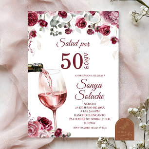 Invitation Rouge Espagnol et Burgundy Salud Por 50 Ans