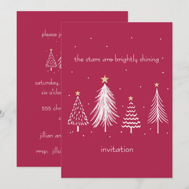 Invitation Rouge et blanc Arbre de Noël moderne Arbre d'or Ét (Devant / Derrière)