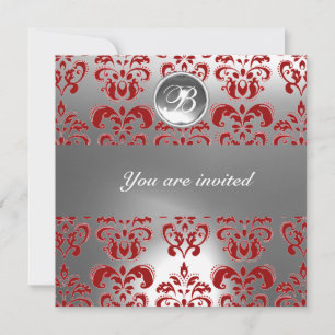 INVITATION ROUGE ET BLANC DAMASSÉ PIERRE PRÉCIEUSE MONOGRAMME