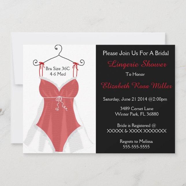 Invitation rouge et blanc de Fête de la mariée de (Devant)