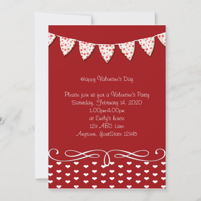 Invitation rouge et blanche de partie de Valentine (Devant)