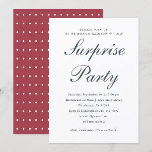 Invitation Rouge et Bleu avec des Points Blancs Fête Surprise