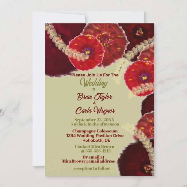 Invitation Rouge et Bourgogne Aquarelle Boho Blé Mariage (Devant)