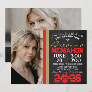 Invitation Rouge et Bronze Gold Empreinte de patte Graduation