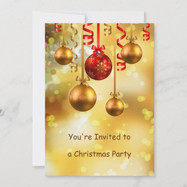 Invitation Rouge et fête de Noël de babioles d'or (Devant)