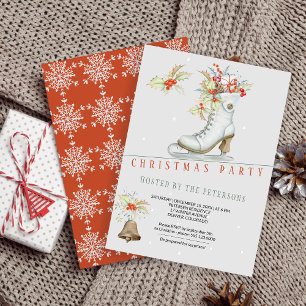 Invitation Rouge et gris   Patinage sur glace et cadeaux Noël