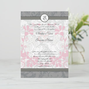 Invitation Rouge et gris Vintage Lovebird Mariage damassé