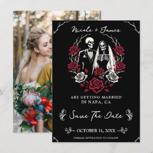 Invitation Rouge et noir blanc Rose squelette Enregistrer la