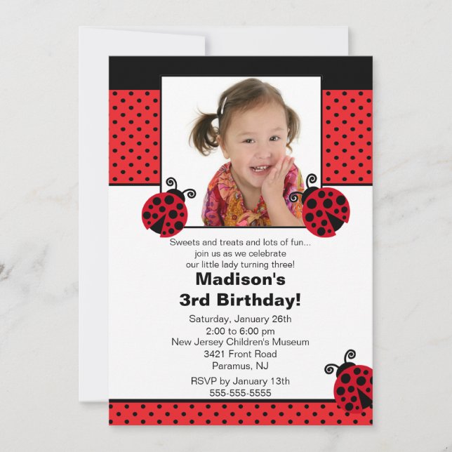 Invitation rouge et noire d'anniversaire de photo (Devant)