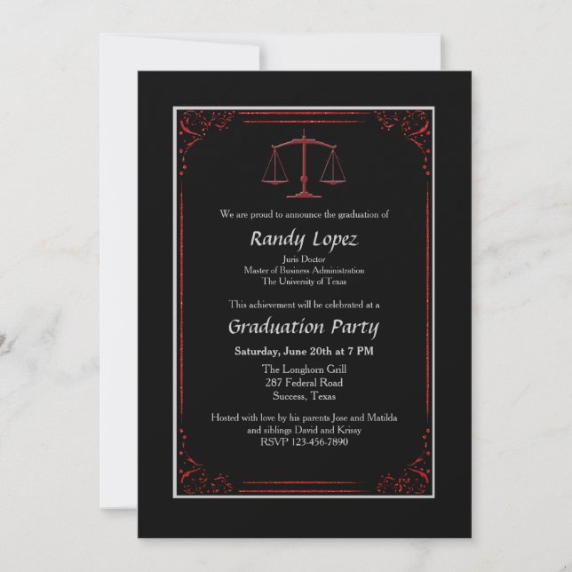 Invitation rouge et noire d'échelle de justice (Devant)
