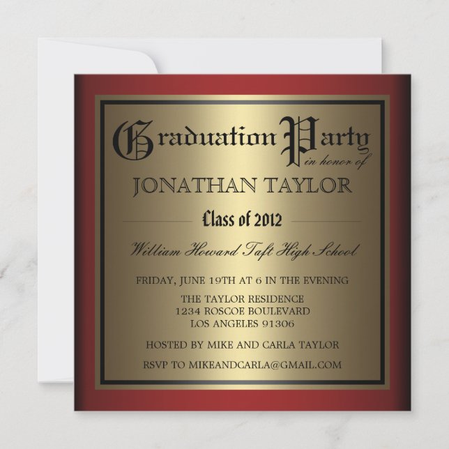 Invitation Rouge et obtention du diplôme d'or (Devant)