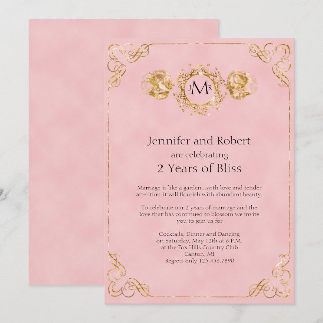 Invitation Rouge et Or Coton 2e Anniversaire de Mariage (Devant / Derrière)