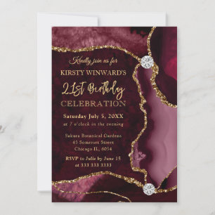 Invitation Rouge et Or Faux Paillettes Anniversaire Agate