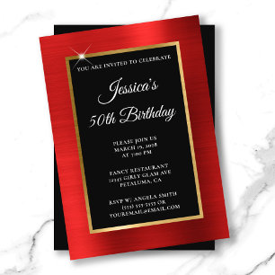 Invitation Rouge et Or Feuille Noir 50e Anniversaire
