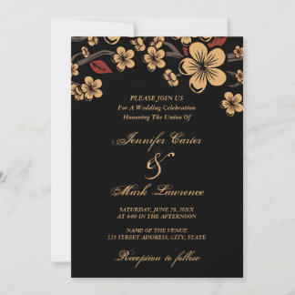 Invitation Rouge et or Sakura Cherry Blossom Mariage
