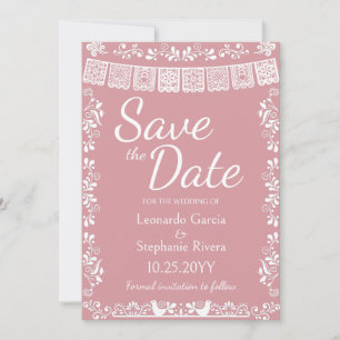 Invitation Rouge Fard Rose Papier Picado Mariage Économisez l