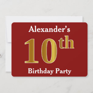 Invitation Rouge, Faux Gold 10e fête d'anniversaire + Nom per