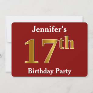 Invitation Rouge, Faux Gold 17e fête d'anniversaire + Nom per