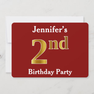 Invitation Rouge, Faux Gold 2e fête d'anniversaire + Nom pers