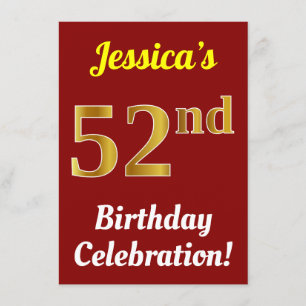 Invitation Rouge, Faux Gold 52e anniversaire Célébration + No