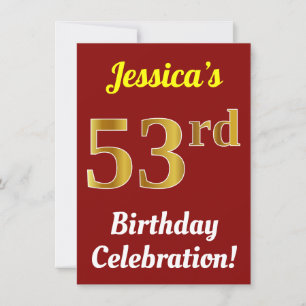 Invitation Rouge, Faux Gold 53e anniversaire Célébration + No