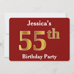 Invitation Rouge, Faux Gold 55e fête d'anniversaire + Nom per