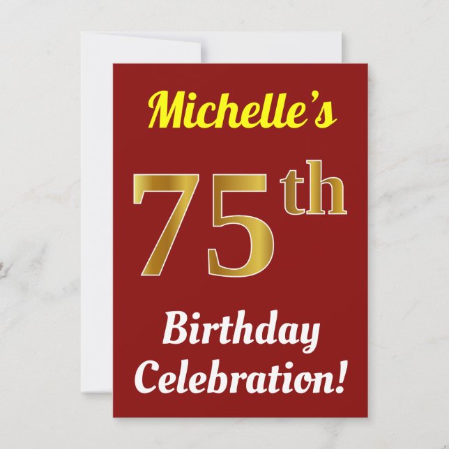 Invitation Rouge, Faux Gold 75e anniversaire Célébration + No (Devant)