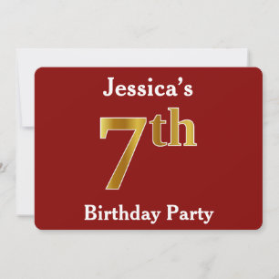 Invitation Rouge, Faux Gold 7e fête d'anniversaire + Nom pers