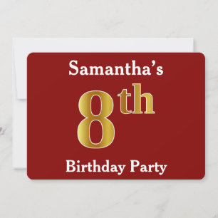 Invitation Rouge, Faux Gold 8e fête d'anniversaire + Nom pers