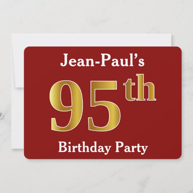 Invitation Rouge, Faux Gold 95e fête d'anniversaire + Nom per (Devant)