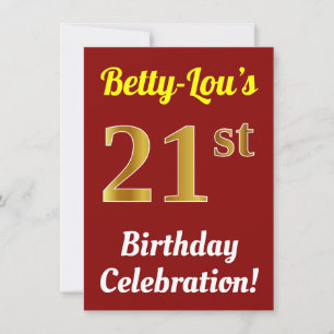 Invitation Rouge, Faux Or 21e anniversaire Célébration + Nom