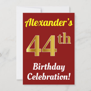 Invitation Rouge, Faux Or 44e anniversaire Célébration + Nom