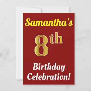 Invitation Rouge, Faux Or 8e anniversaire Célébration + Nom