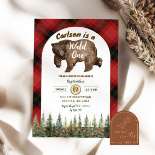 Invitation Rouge Flanelle Wild One Bûcheron 1er Anniversaire