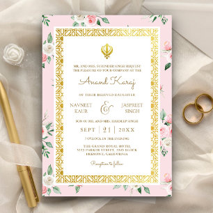 Invitation Rouge Floral Anand Karaj Mariage Punjabi Sikh