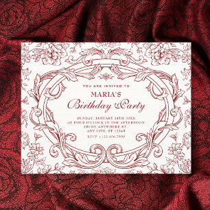 Invitation Rouge Floral classique anniversaire vintage