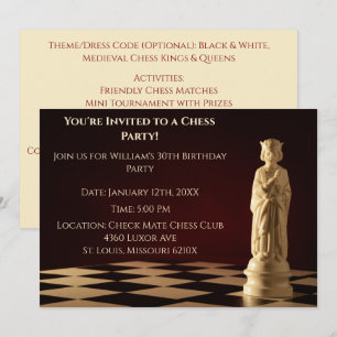 Invitation Rouge foncé 30e fête d'anniversaire Échecs King