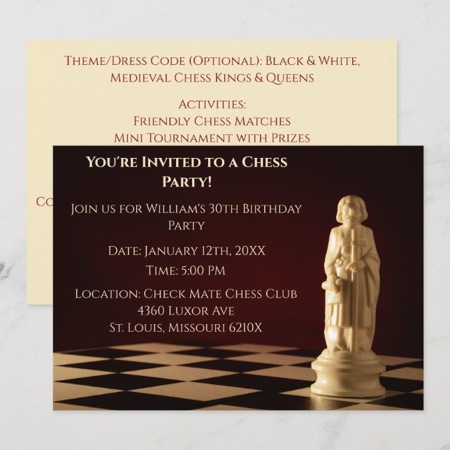 Invitation Rouge foncé 30e fête d'anniversaire Évêque (Devant / Derrière)