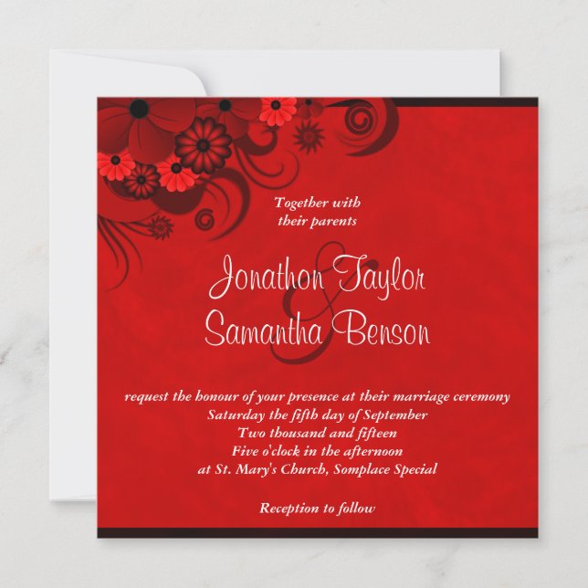 Invitation Rouge foncé Floral Gothique Personnalisé Mariage I (Devant)