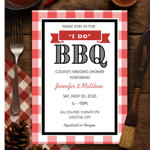Invitation Rouge Gingham Rustique Je le fais Barbecue Mariage