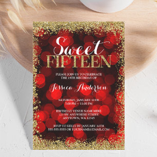 Invitation Rouge Gold Faux Parties scintillant Lumières Sweet