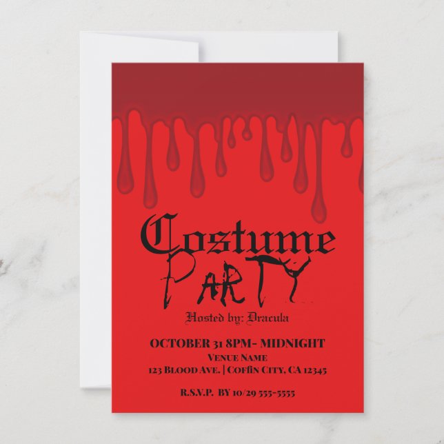 Invitation Rouge gouttes de sang Halloween Costume Party (Devant)